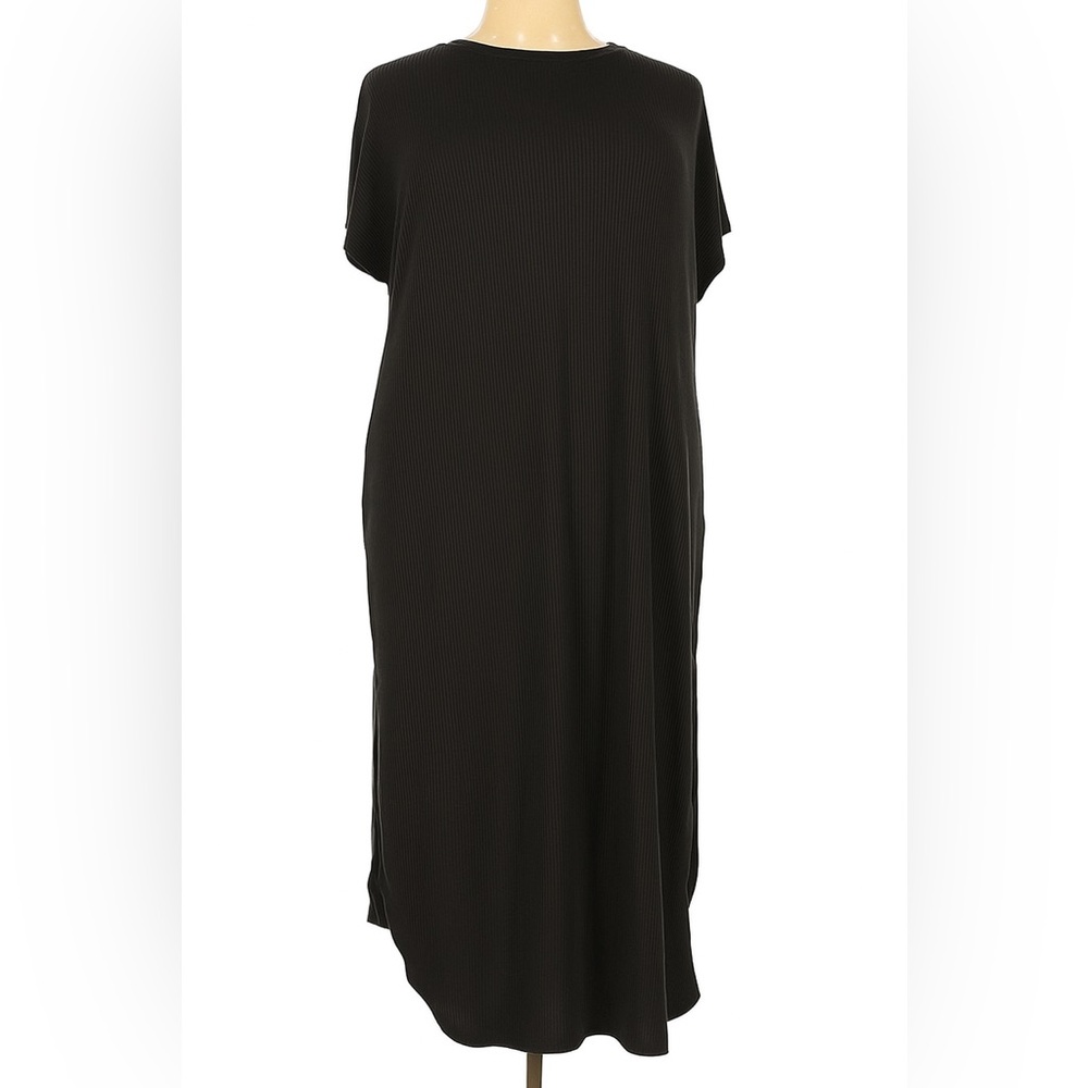 Sleek Classic Color blocked Black Ribbed Midi Dress - Size XXL (20)